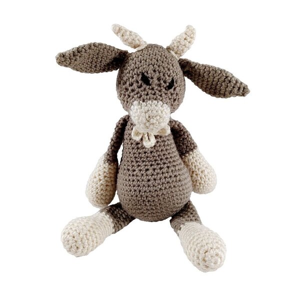 Handmade Crochet  Knitted Gray Billy Goat Plush 14" - Picture 1 of 3